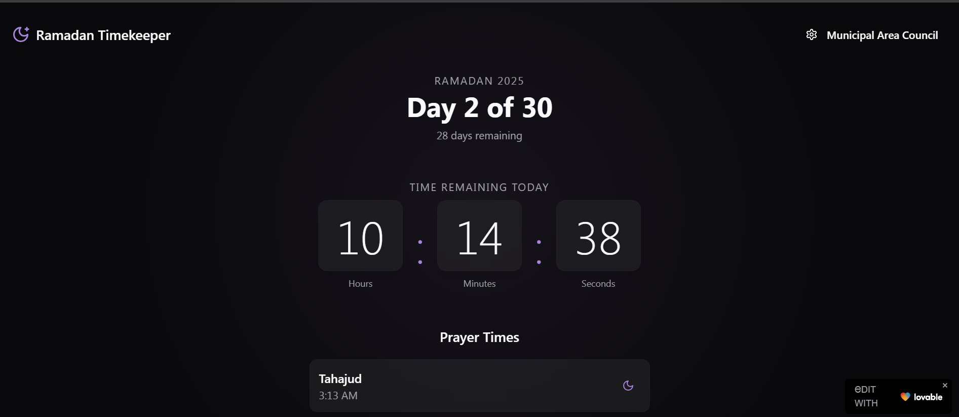 Ramadan Timekeeper App screenshot